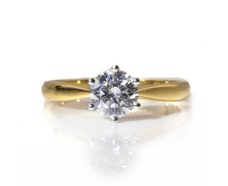 An 18ct gold single stone diamond ring,with a brilliant cut diamond, with a known weight of 0.92ct, six claw set to a white '