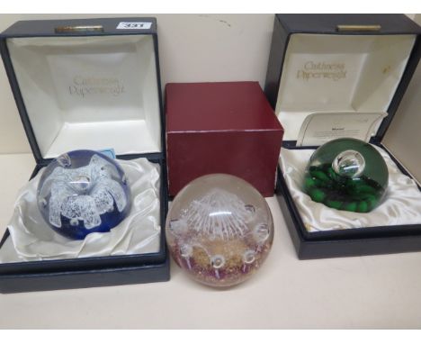 Two boxed Caithness paperweights and one other 