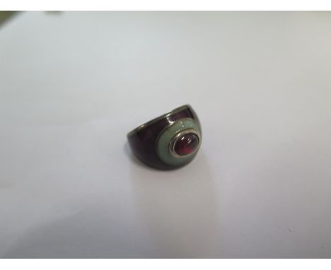 A silver and enamel ring size L - good condition 