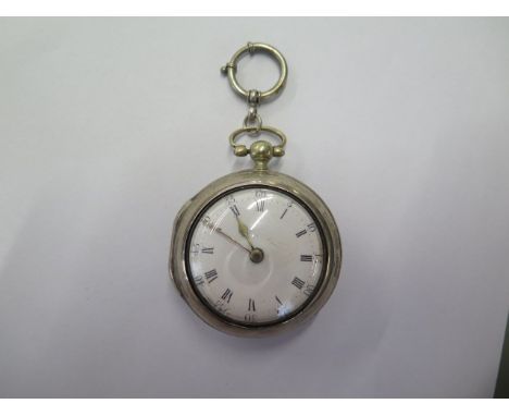 A silver pair-cased watch - verge escapement by William Baylie of London, with fusee and pierced balance-cock, white enamel d