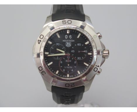 A Tag Heuer Aquaracer Divers stainless steel gents chronograph wristwatch on a black rubber strap - CAF101E RUA5606 - 48mm wi