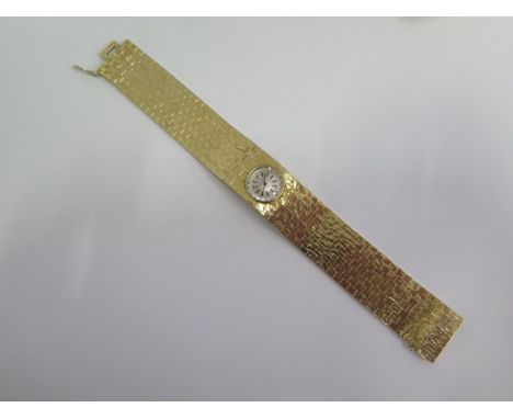 A Girard-Perregaux manual wind ladies 18ct yellow gold bracelet wristwatch, 1967 - no 80340287 - Length 18cm x 2cm wide - app