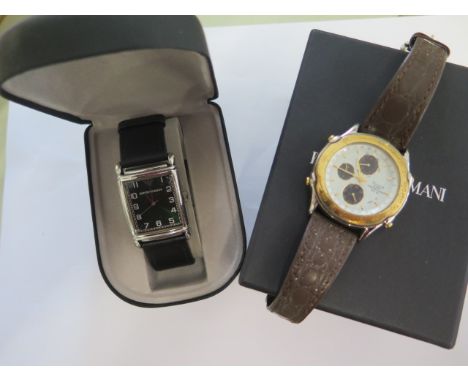 An Emporio Armani gents wristwatch - boxed and an Accurist Alarm chronograph WR50 - both not currently working 