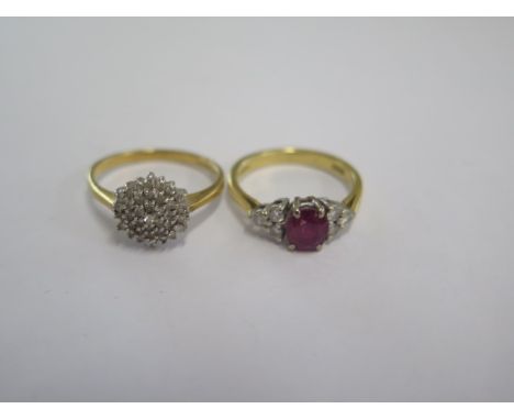 Two 18ct yellow gold diamond rings sizes K - approx weight 5.7 grams 