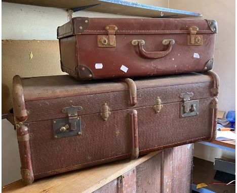 An early 20th century leather trunk case; another similar (2)