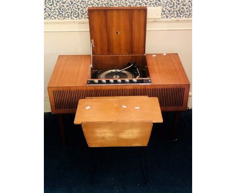 A 1970's His Masters Voice record player and radio (Stamped); A similar sewing box (2)