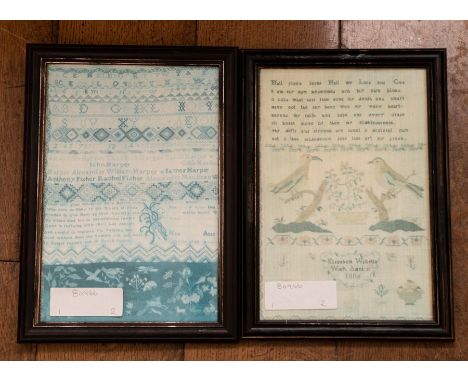 A Early Regency style print an embroidered bird (for a bride and groom) made by Elizabeth Willetts 1806 in a frame together w