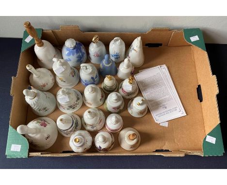 A collection of ceramic bells, (24) and certificates (box)