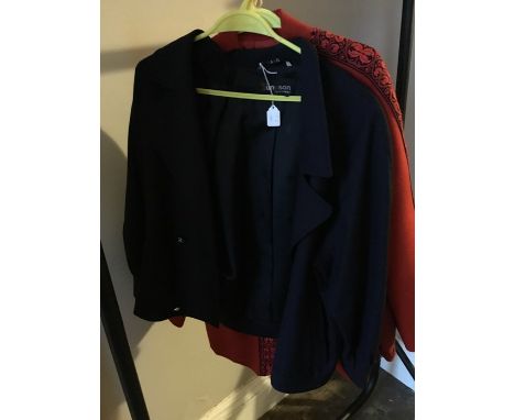 A red wool jacket with black embroidered decoration and a zipper down the front size 16; Daks for Simpsons wool bomber jacket
