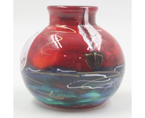 Anita Harris Sailing Boats vase, signed in gold, no cracks or chips, H: 11 cm. UK P&amp;P Group 2 (£20+VAT for the first lot 