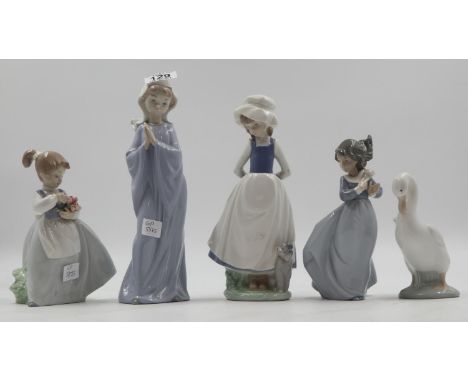 Four Nao figurines and a goose. UK P&amp;P Group 3 (£30+VAT for the first lot and £8+VAT for subsequent lots) 