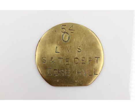 LMS loco workman's brass token Edge hill. UK P&amp;P Group 1 (£16+VAT for the first lot and £2+VAT for subsequent lots) 