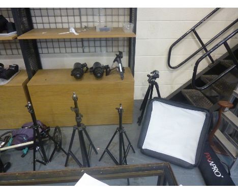Pixapro Lumi 400 professional lighting kit, comprising two lamps, soft box, tripods and a Manfrotto 804RC2 camera tripod. Not