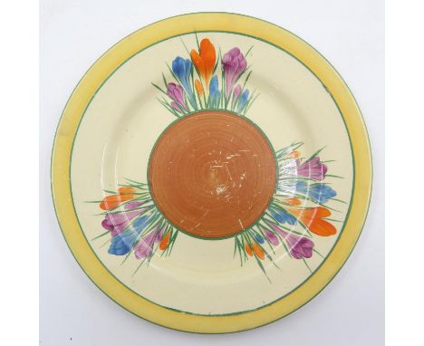Clarice Cliff sandwich plate, in the Crocus pattern. UK P&amp;P Group 2 (£20+VAT for the first lot and £4+VAT for subsequent 