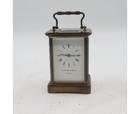 Matthew Norman London brass carriage clock, H: 15 cm. UK P&amp;P Group 2 (£20+VAT for the first lot and £4+VAT for subsequent