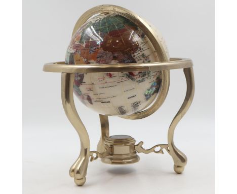 Globe of semi precious stones in a brass frame. UK P&amp;P Group 3 (£30+VAT for the first lot and £8+VAT for subsequent lots)