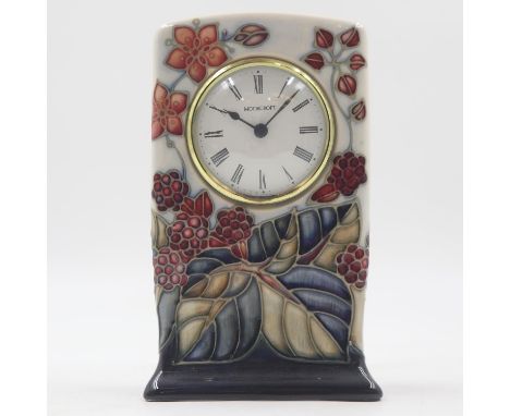 1998 Moorcroft Bramble mantel clock H:16cm. UK P&amp;P Group 2 (£20+VAT for the first lot and £4+VAT for subsequent lots) 