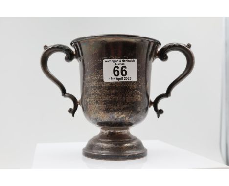 Silver two handled trophy. UK P&amp;P Group 2 (£20+VAT for the first lot and £4+VAT for subsequent lots) 