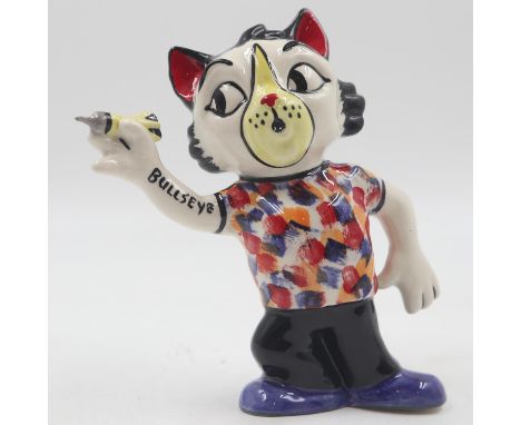 Lorna Bailey darts cat, Bullseye, no cracks or chips, H: 15 cm. UK P&amp;P Group 1 (£16+VAT for the first lot and £2+VAT for 