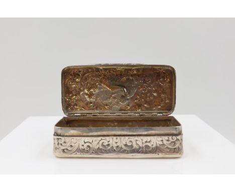 Nathaniel Mills hallmarked silver table snuff box. L:95mm x 45mm x 25mm. 132 grams. 2 holes in lid casting. UK P&amp;P Group 