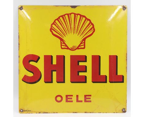 Shell Oele Italian enamel sign, 45 x 45cm. UK P&amp;P Group 3 (£30+VAT for the first lot and £8+VAT for subsequent lots)