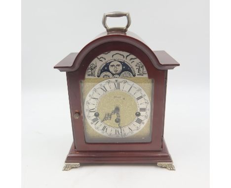 Hermle moon phase bracket clock with key and pendulum, working at lotting. UK P&amp;P Group 3 (£30+VAT for the first lot and 