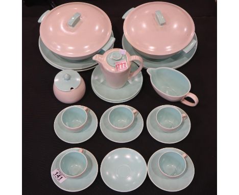 Poole Pottery grey and green tea and dinnerware. Not available for in-house P&amp;P 