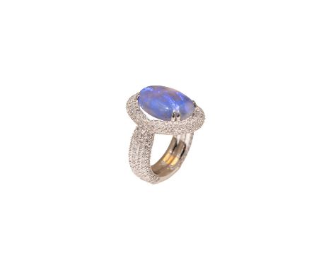   Damenring Damenring WG 750/fein mit Brillanten zus.ca.4,62ct, &amp; einen Opal oval 14 x 18,5mm GesGew. 27,2gramm RW 56    