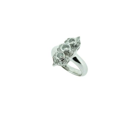   Ring Ring WG 750/fein mit Brillanten zus.ca. 1,17ct, GesGew. 9,7gramm RW 59        Ring ladies ring with round brilliant di