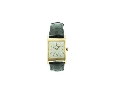   Omega 18Kt Gold eckig Vintage Golduhr 18 Kt Handaufzug mit kleiner Sekunde Durchmesser 24 x 28 mm        Omega 18K gold squ
