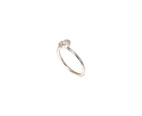   Ring Ring WG 750/fein mit einem Brillanten ca. 0,706ct, GesGew. 2,5g, RW 54        Ring ladies ring with round brilliant di