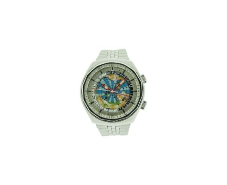  Edox Worldtimer Vintage 1970 Stahlur Automatik mit 24h Weltanzeige Durchmesser 41 mm        Edox Worldtimer Vintage Steel w