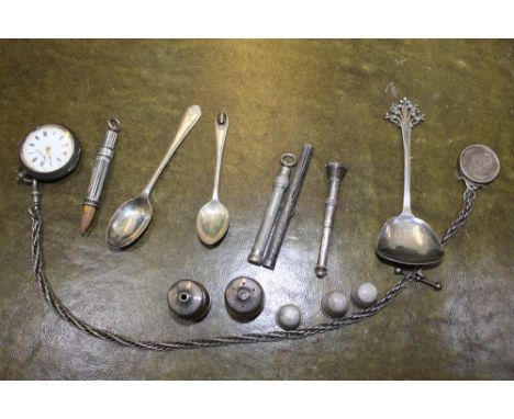 A BAG CONTAINING A SELECTION OF HALLMARKED SILVER VARIOUS to include Scottish Arts &amp; Crafts design caddy spoon 