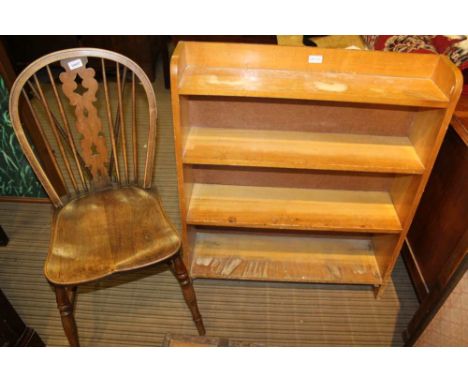 A SET OF OPEN SHELVES together with A HOOP &amp; STICK BACK SINGLE CHAIR with fancy central slat 