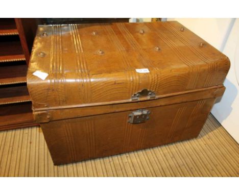 A PAINTED TIN TRUNK containing original trim phone and a MOCK CROC BRIEFCASE 