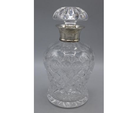 George VI silver mounted thistle shaped decanter and stopper, with facet and hobnail decoration, by Preece &amp; Willicombe, 