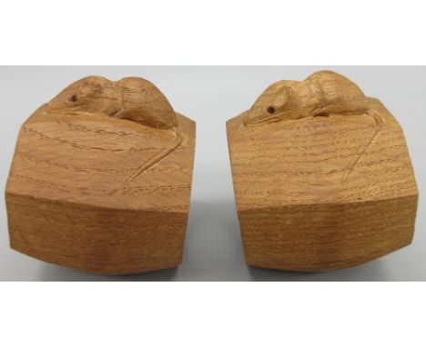 Robert Mouseman Thompson of Kilburn - a pair of octagonal napkin rings, carved with signature mouse H5cm D8cm (2)