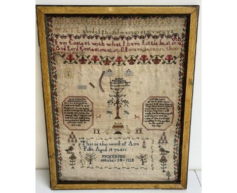George IV sampler, worked in colours with alphabet, numerals, mottos and Tree of Life, by Ann Pollit Aged 10 Years, Pickering