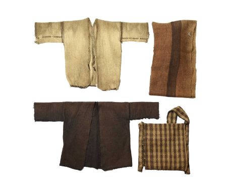 Two Magar jacketsNepal felted wool, the lighter with an inside pocket,78cm and 68cm long,and a Magar shoulder bag and a Magar