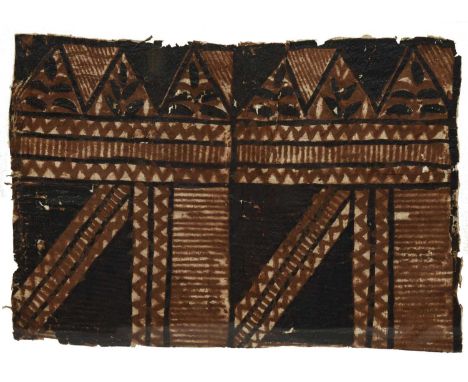 A Samoa tapa fragmentPolynesiabarkcloth with painted geometric and leaf decoration,41cm x 60cm, framed and glazed.