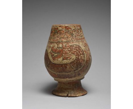 A Guanacaste footed vesselNicoya, Costa Rica, circa 1000 - 1500 ADpottery, of ovoid form, painted two large serpents below bo