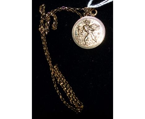 A 9 carat hallmarked gold St Christopher on fine hallmarked gold belcher chain, stamped '9K', 5.7 gm