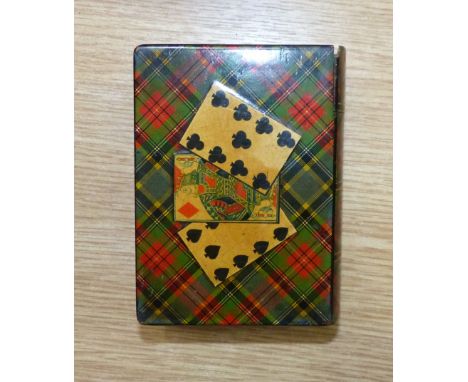 A Victorian tartanware playing card case in the form of a book with concealed opening
