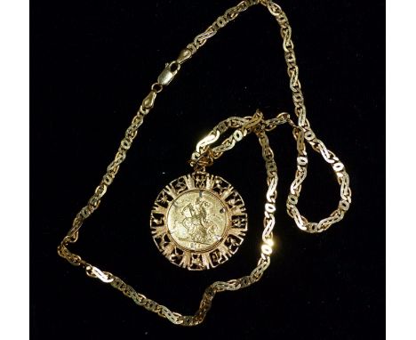 An 1872 sovereign pendant on chain, the clip, mount and chain stamped '375', gross 28.5