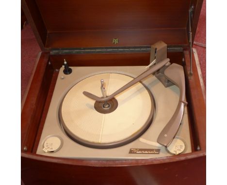 A mahogany cased Pye record player