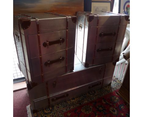 An aviator style trunk with hinged lid above single drawer.H-44cm, W-120cm, D-40cm 