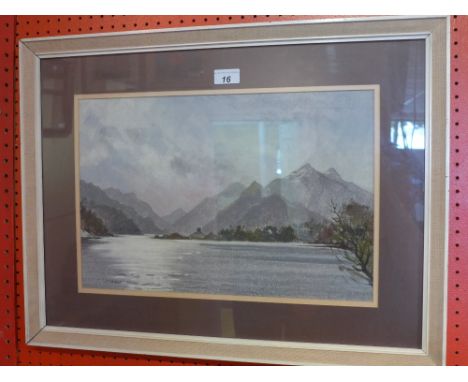 John. H. Nicholson, a pastel study of a mountain scape scene signed lower left, titled ' Dui Baden Castle and Lake Lanberis' 