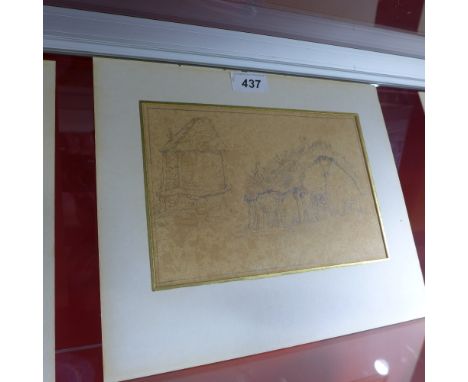 A British old master graphite drawing of a cottage in two perspective views, circa 1800 - 1820, no signature evident. H-27cm 