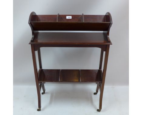 A 19th Century mahogany book shelf on splayed legs and castors.H-85cm, W-56cm, D-21cm 
