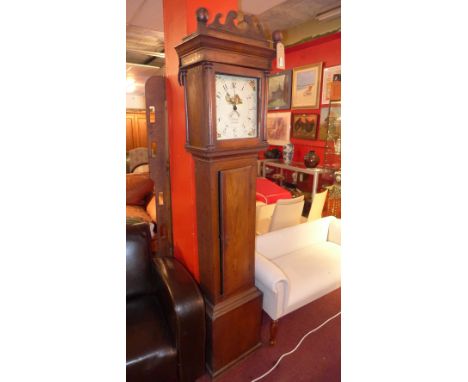 A Georgian oak longcase clock, the enamelled dial marked J Cleak, BridportH-210cm, W-48cm, D-25cm 